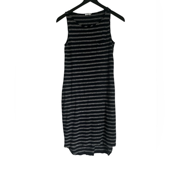 Vince Ladies Black and White Stripe Linen Midi Dress Size Medium - Picture 1 of 7